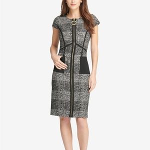 DKNY Zip-Front Tweed Sheath Dress